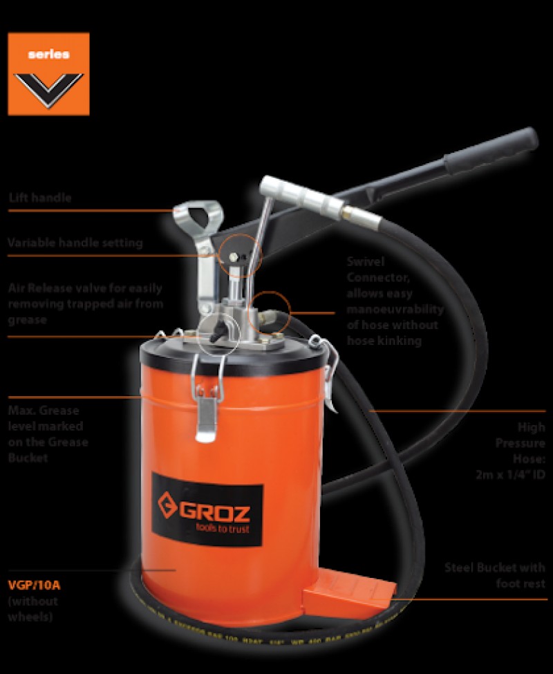 Groz 10Kg Capacity Bucket Grease Pumps - VGP/10A