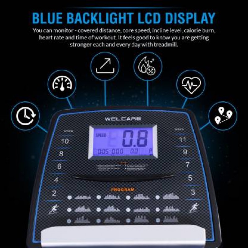 WELCARE WC2266 2 HP ( 4HP PEAK) Folding Treadmill, Electric Motorized Exercise Machine for Running & Walking