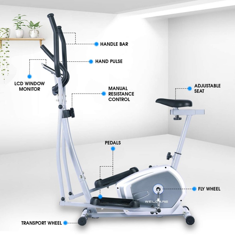 Welcare Elliptical Cross Trainer WC6044 with Adjustable seat, Hand Pulse Sensor, LCD Monitor, Adjustable Resistance for Home Use