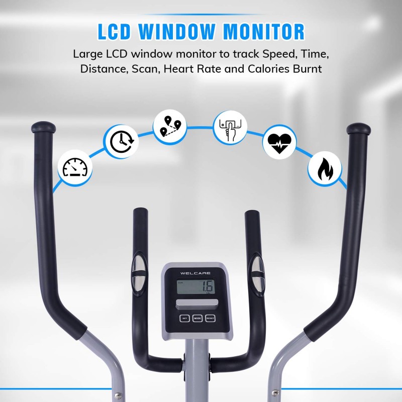 Welcare Elliptical Cross Trainer WC6044 with Adjustable seat, Hand Pulse Sensor, LCD Monitor, Adjustable Resistance for Home Use