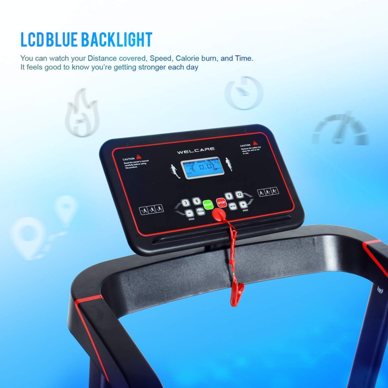 WELCARE WC2233, Motorized Folding Treadmill with LCD Display, 2.5Hp Peak DC Motor, 12 Preset Programs Perfect for Home Use
