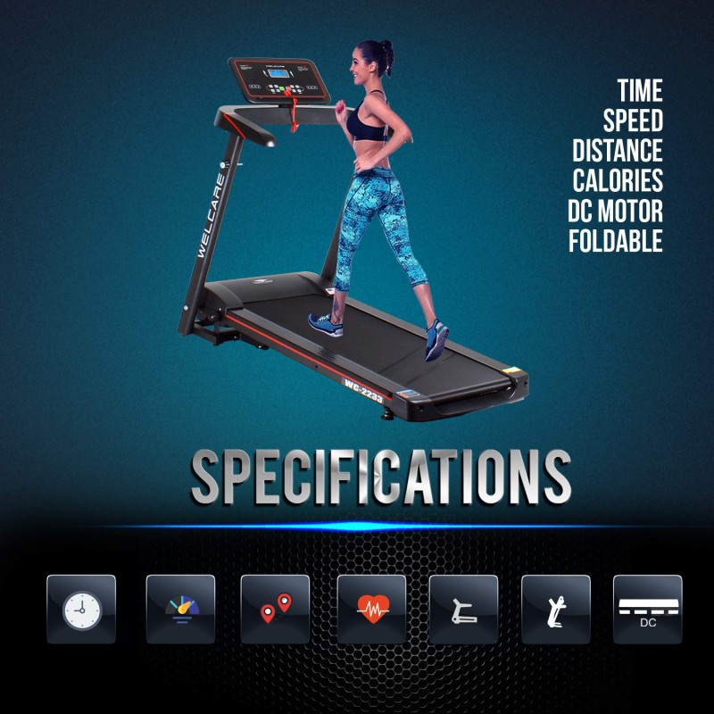 WELCARE WC2233, Motorized Folding Treadmill with LCD Display, 2.5Hp Peak DC Motor, 12 Preset Programs Perfect for Home Use