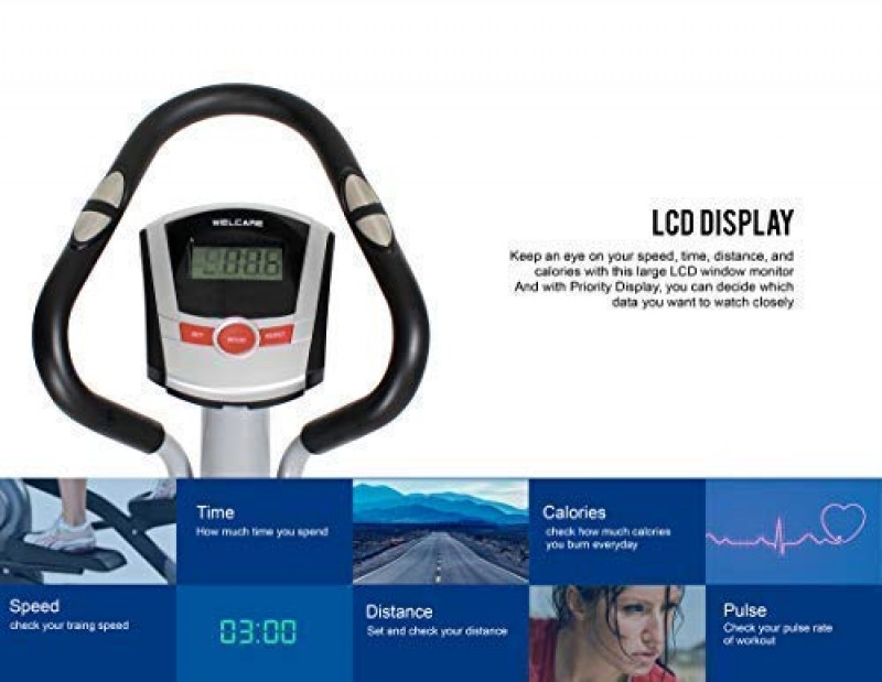 Welcare Elliptical Cross Trainer WC6010 with seat, Hand Pulse Sensor, LCD Monitor, Adjustable Resistance for Home Use